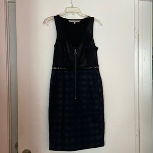 Elegant short black/ navy dress with a zipper front and shimmery twitted skirt